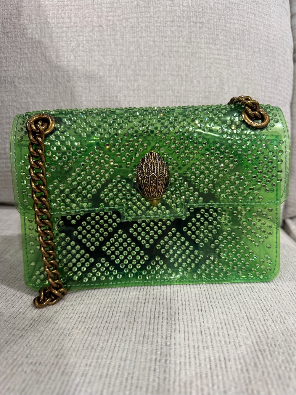 Kurt Geiger Green Crystal-Studded Chain Shoulder Bag